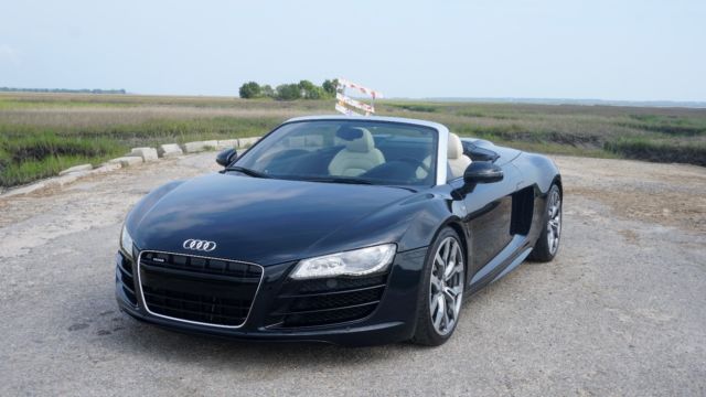 2011 Audi R8 (Custom metallic midnight blue/Black, white seats, white stitching, carbon fiber)