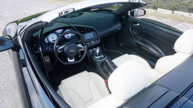 2011 Audi R8 (Custom metallic midnight blue/Black, white seats, white stitching, carbon fiber)