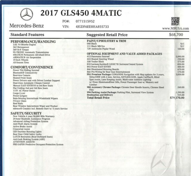2017 Mercedes-Benz GLS450 (Black/Black)